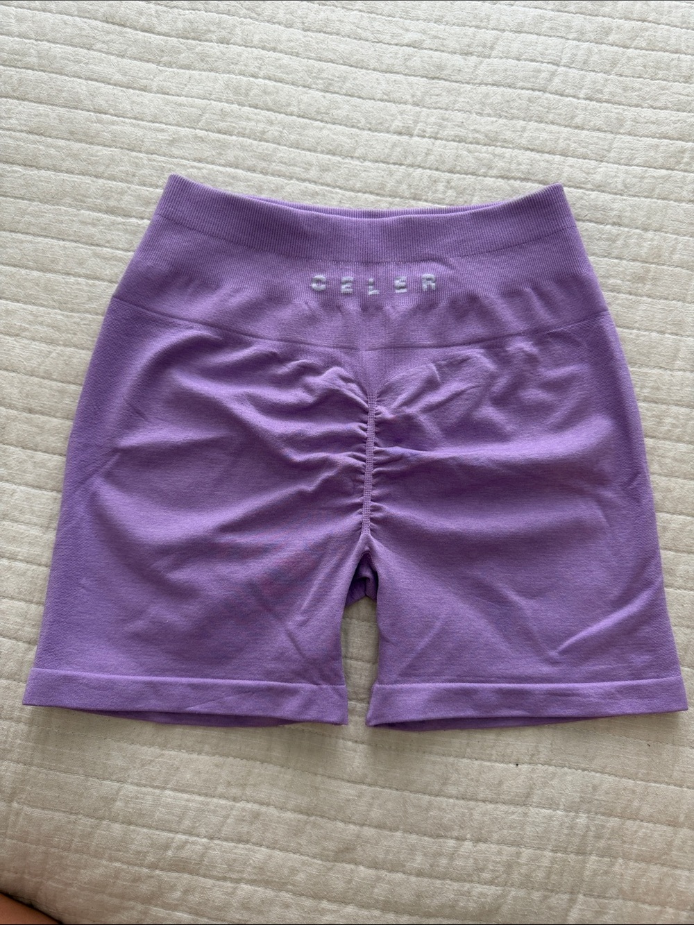 Purple High-Waist Ruched Bike Shorts